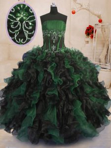 Dazzling Multi-color Organza Lace Up Quince Ball Gowns Sleeveless Floor Length Beading and Ruffles
