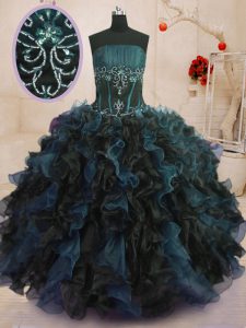 Gorgeous Multi-color Ball Gowns Strapless Sleeveless Organza Floor Length Lace Up Beading and Ruffles Sweet 16 Quinceanera Dress