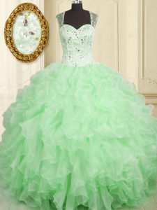 High Class Organza Straps Sleeveless Lace Up Beading and Ruffles 15 Quinceanera Dress in