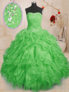 Pretty Beading and Ruffles and Ruching Vestidos de Quinceanera Lace Up Sleeveless Floor Length
