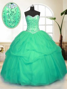 Sleeveless Sequins and Pick Ups Lace Up Quinceanera Dress