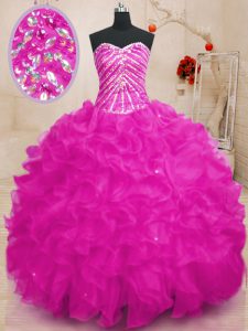 Super Sleeveless Lace Up Floor Length Beading and Ruffles and Sequins Quinceanera Dresses