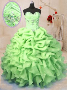 Pick Ups Floor Length Ball Gowns Sleeveless Yellow Green Sweet 16 Quinceanera Dress Lace Up