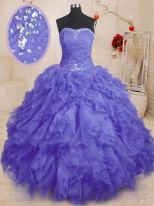 Strapless Sleeveless Organza Quince Ball Gowns Beading and Ruffles and Ruching Lace Up