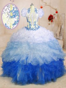 Sleeveless Beading and Appliques and Ruffles Lace Up Ball Gown Prom Dress