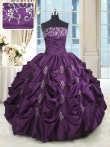 Clearance Strapless Sleeveless Taffeta Quinceanera Dresses Beading and Appliques and Embroidery and Pick Ups Lace Up