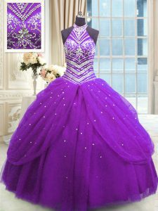 Simple Beading Quinceanera Dress Purple Lace Up Sleeveless Floor Length