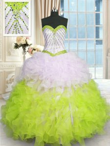 Beautiful Multi-color Organza Lace Up Ball Gown Prom Dress Sleeveless Floor Length Beading and Ruffles