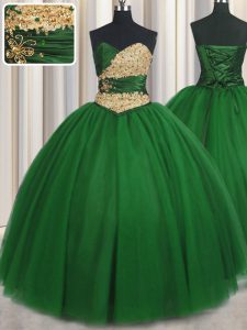 Exquisite Floor Length Ball Gowns Sleeveless Green Quinceanera Gowns Lace Up