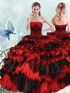 Sleeveless Lace Up Floor Length Appliques and Ruffled Layers Sweet 16 Quinceanera Dress