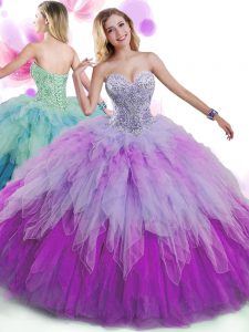 Dramatic Multi-color Sleeveless Floor Length Beading and Ruffles Lace Up Quinceanera Gowns