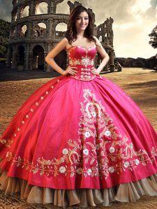 Hot Pink Lace Up Sweet 16 Dresses Beading and Embroidery Sleeveless Floor Length