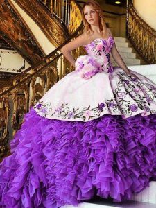 Floor Length Ball Gowns Sleeveless White And Purple Quinceanera Dresses Lace Up