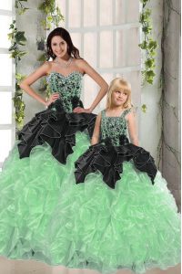 Luxurious Organza Sweetheart Sleeveless Lace Up Beading and Ruffles 15th Birthday Dress in Apple Green