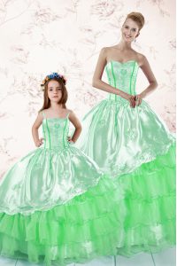 Vintage Green Quinceanera Gown Military Ball and Sweet 16 and Quinceanera and For with Embroidery and Ruffled Layers Sweetheart Sleeveless Lace Up