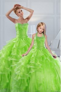 Graceful Ruffled Sleeveless Organza Lace Up Quinceanera Gown for Military Ball and Sweet 16 and Quinceanera