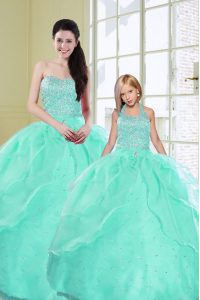 Excellent Sequins Sweetheart Sleeveless Lace Up Sweet 16 Quinceanera Dress Turquoise Organza