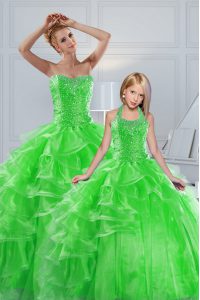 Enchanting Sleeveless Lace Up Floor Length Beading and Ruffled Layers Quince Ball Gowns