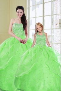 Sequins Sweetheart Sleeveless Lace Up Ball Gown Prom Dress Green Organza