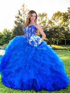 Royal Blue Sleeveless Tulle Lace Up Sweet 16 Quinceanera Dress for Prom