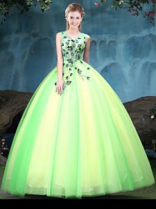 Glamorous Floor Length Lace Up 15 Quinceanera Dress Multi-color for Military Ball and Sweet 16 and Quinceanera with Appliques