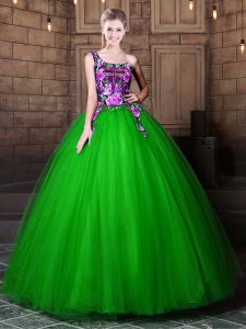 One Shoulder Sleeveless Pattern Lace Up Quince Ball Gowns
