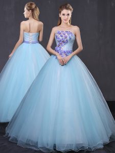 Tulle Sleeveless Floor Length Sweet 16 Dresses and Appliques and Belt