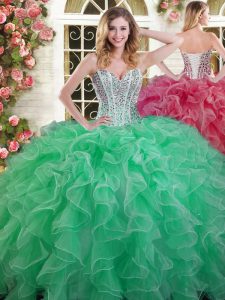 Free and Easy Green Sweetheart Lace Up Beading and Ruffles Sweet 16 Quinceanera Dress Sleeveless