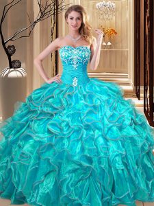 Hot Selling Floor Length Aqua Blue Quinceanera Gown Sweetheart Sleeveless Lace Up
