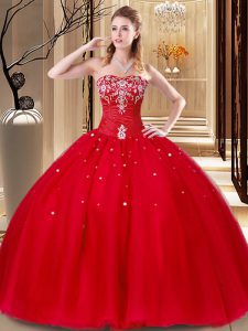 Luxury Floor Length Red Sweet 16 Dresses Sweetheart Sleeveless Lace Up