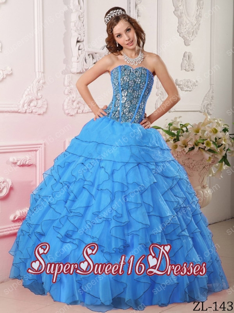 Beautiful Sweetheart Aqua Blue Ball Gown Organza Beading 2014 Quinceanera Dress