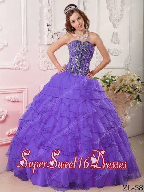 Purple Sweetheart Organza Beading Cheap Sweet Sixteen Dresses