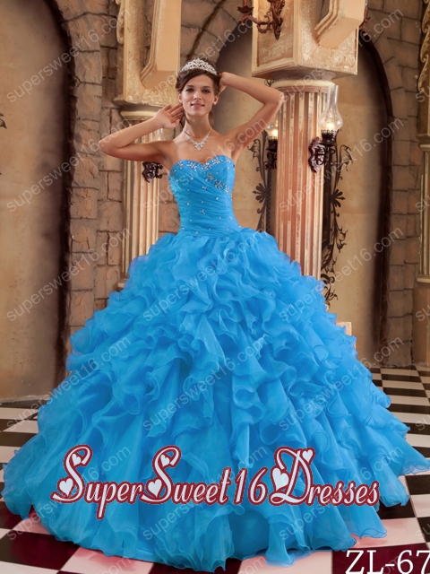 Sweetheart Aqua Blue Ball Gown Ruffles Organza 2013 Sweet 16 Dresses