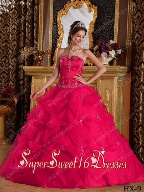 Beatiful Strapless Taffeta and Tulle 2014 Quinceanera Dress in Hot Pink with Pick-ups