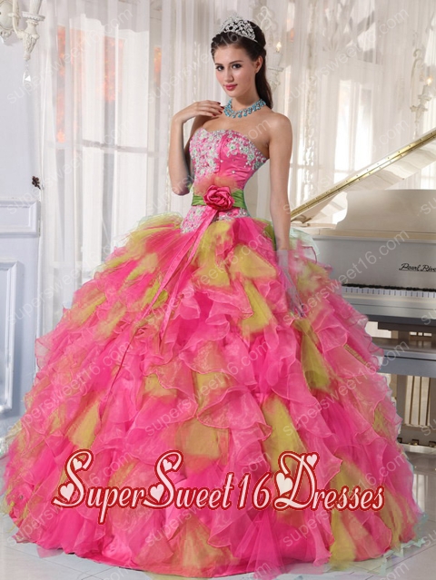 Beautiful Appliques Organza Sweetheart New Style Sweet 16 Dresses with Detachable In Colourful Sash