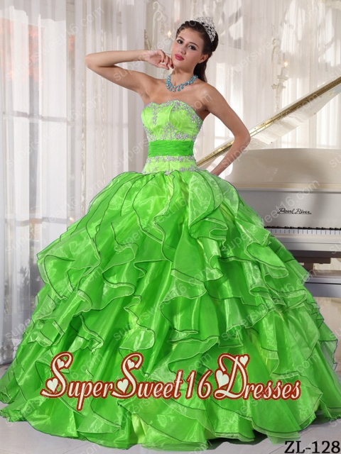 15th Birthday Party Dresses with Appliques in Spring Green