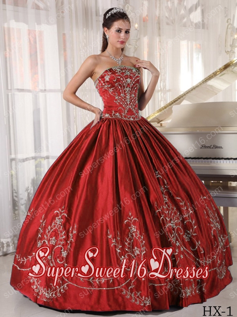 Embroidery Ball Gown Satin 15th Birthday Party Dresses in Rust Red