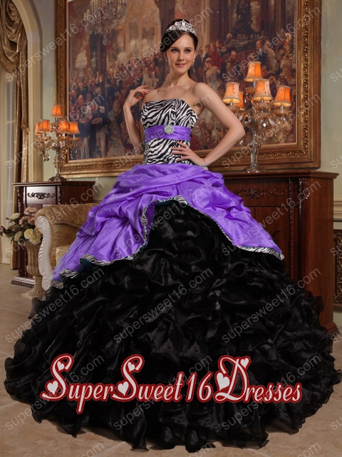 Purple and Black Sweetheart Pick-ups Taffeta and Organza Perfect Sweet 16 Dress