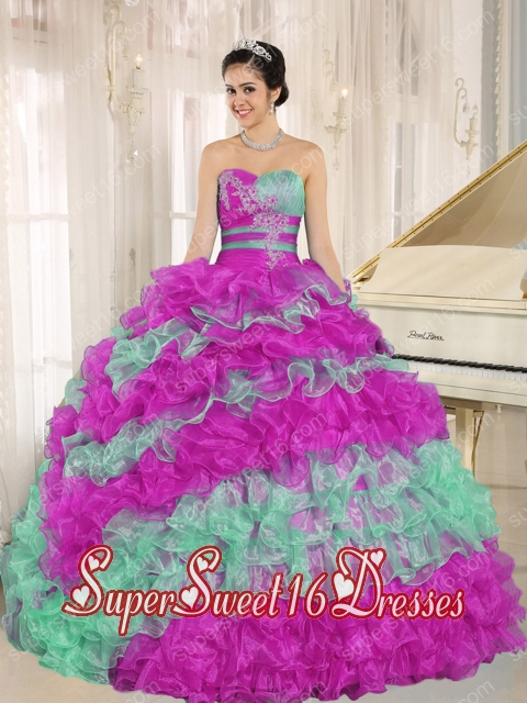 Stylish Multi-color 2013 Perfect Sweet 16 DressRuffles With Appliques Sweetheart