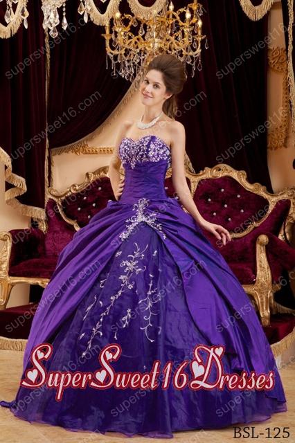 Appliques Purple Ball Gown Sweetheart Taffeta and Tulle Beading Perfect Sweet 16 Dress with Ruching