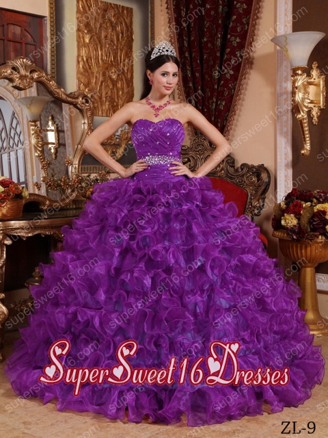 Purple Ball Gown Sweetheart Organza Beading 15th Birthday Party Dresses