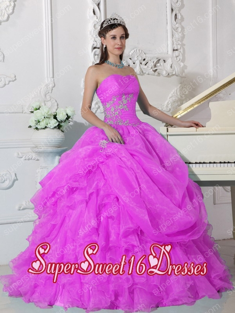 Ball Gown Organza Beading Pretty Quinceanera Dresses in Hot Pink