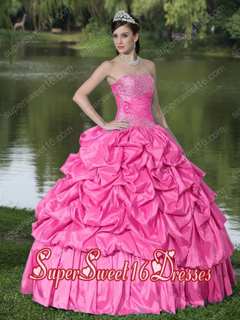Hot Pink For Pretty Quinceanera Dresses With Bead and Pick-ups