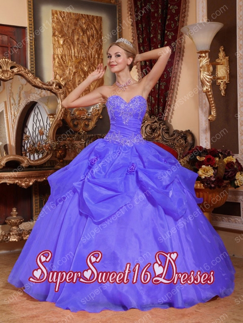 Blue Ball Gown Sweetheart Simple Floor-length Taffeta and Organza Appliques Sweet Sixteen Dresses
