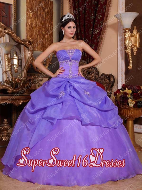 Purple Ball Gown Simple Strapless Floor-length Organza Beading Sweet Sixteen Dresses