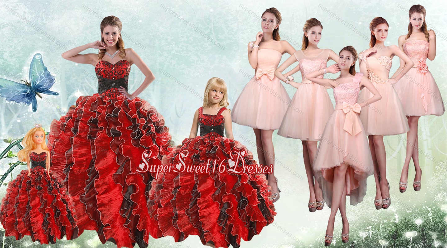2015 Elegant Ruffles Multi Color Sweet 15 Dresse and Pretty Short Dama Dresses and Beading and Ruffles Little Girl Dress