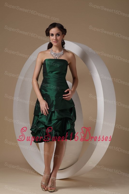 Dark Green Column Strapless Knee-length Taffeta Beading Dama Dress