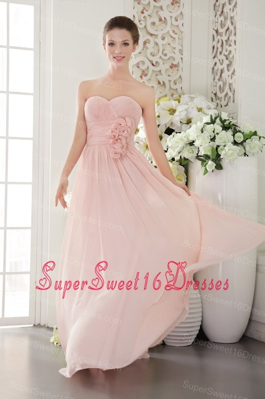 Pink Empire Sweetheart Floor-length Chiffon 3D Flower Dama dresses