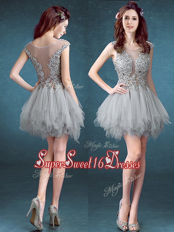 2016 Gorgeous Scoop Appliques and Ruffles Dama Dress in Grey
