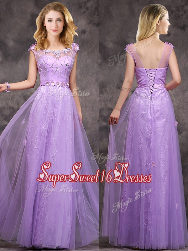 2016 New Arrivals Beaded and Applique Long Dama Dress in Lavender